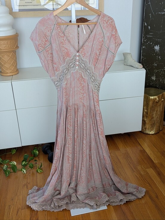 Free People Dresses & Skirts - Boho Maxi Dress in Blush Pink with Lace Trim 2